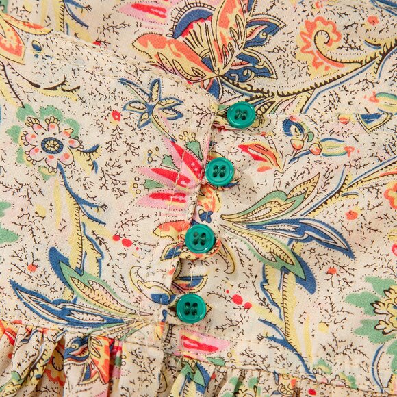 B263 Apricot Floral Print Spaghetti Straps Ruffled Peplum Tank Top - Picture 11 of 13